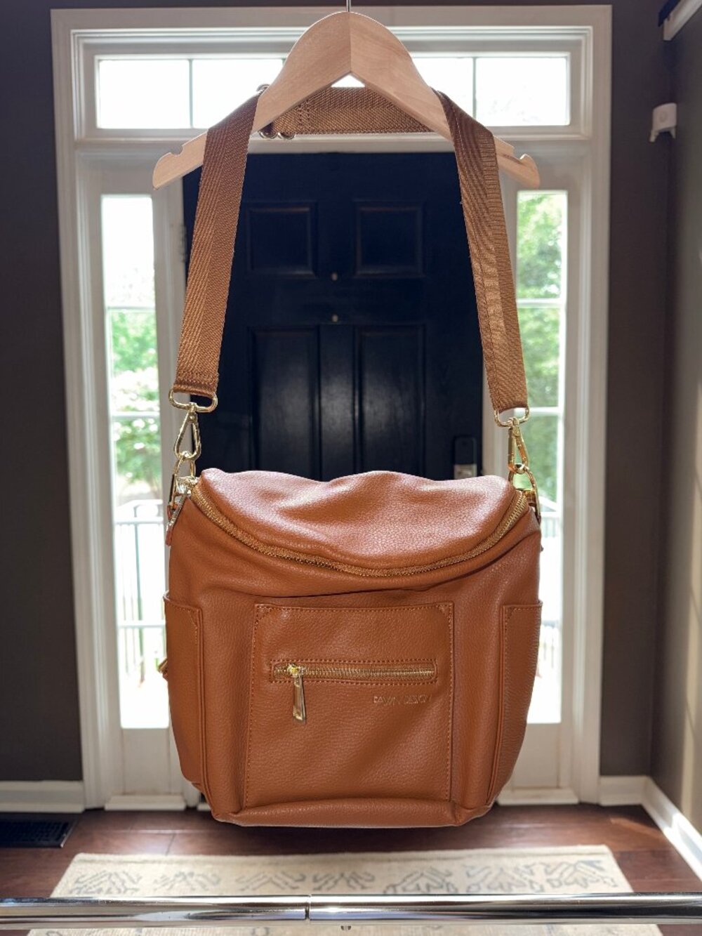 NWT Fawn Design Faux Cognac Leather Convertible Backpack